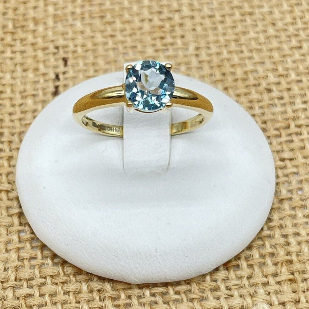Technibond 1 Ct Solitaire Ring Light Blue Topaz Gold Clad Sterling Silver Sz 7.5